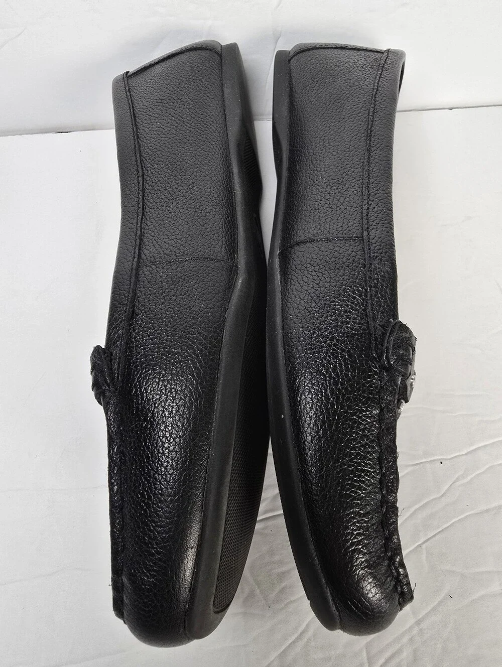 Michael Kors Moc Black Leather Moccasin Loafers Silver Tone Hardware Size 8.5